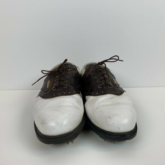 Footjoy Dryjoy Tour Pro Golf Shoes White Brown Soft Spike Mens Size 7.5 Wide - Picture 2 of 7